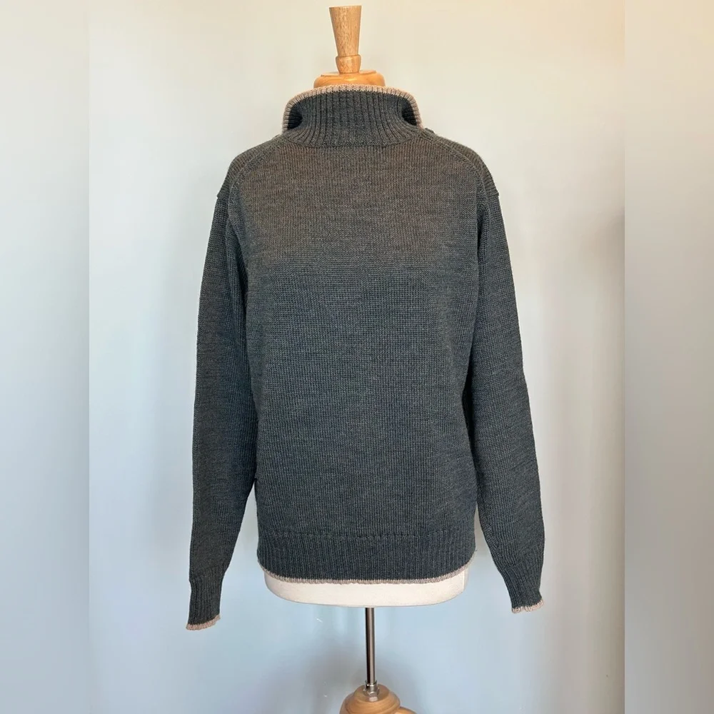Woolovers 100% Pure British Wool 1/4 zip pullover long sleeve contrast sweater M